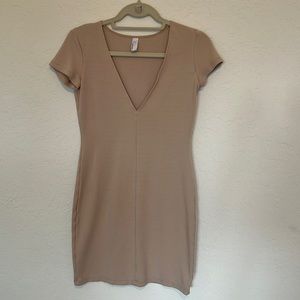 American Apparel L Nude Deep V Neck Mini Dress
